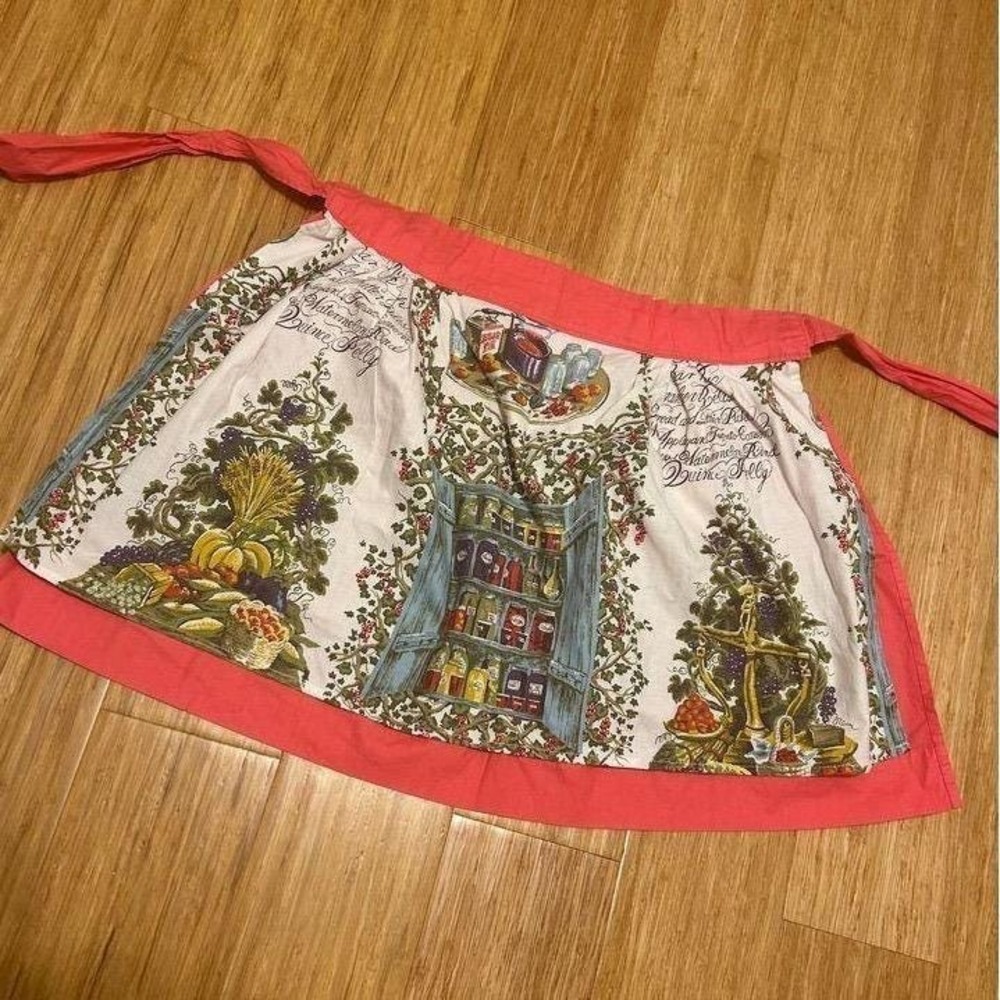 apron trad wife retro reversible pockets pink coral jelly print prairie‎ cottage